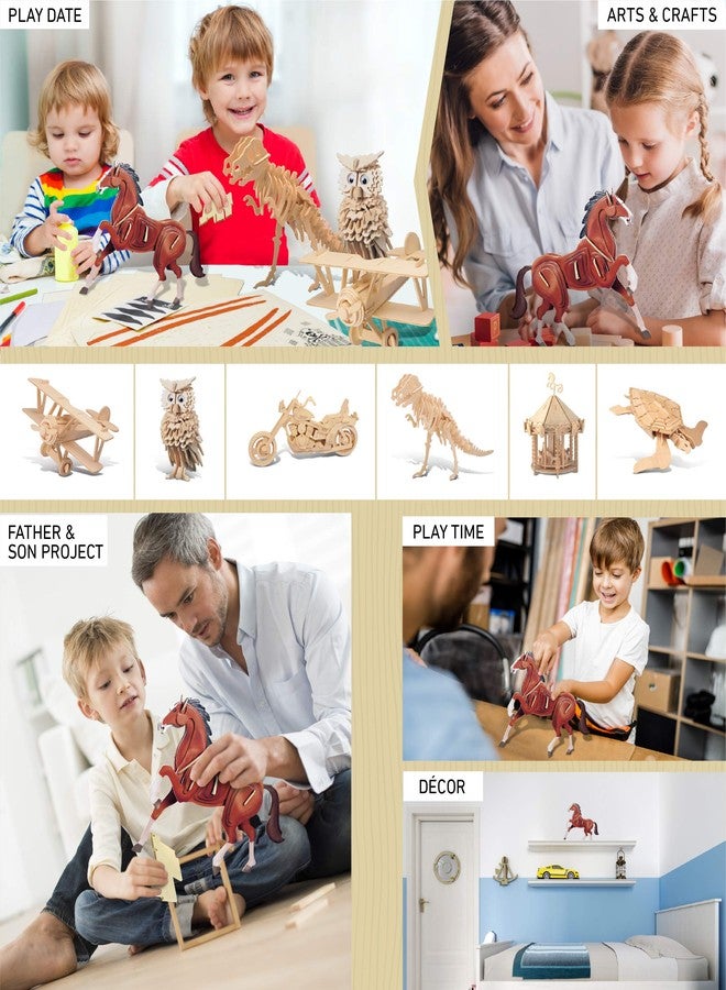 بازلد مجموعة تركيب أحجية ثلاثية الأبعاد على شكل حصان ملون من الخشب، ممتعة وفريدة من نوعها وتعليمية، لعبة حيوان خشبية يمكنك تجميعها بنفسك، أحجية ملونة مسبقًا لهواية البناء والتزيين، عبوة من 31 قطعة - Image 4